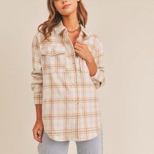 Joie Plaid Boyfriend Fleece Shacket Shirt Jacket, Cream Pink, Women's Medium
